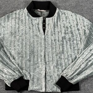 Buckle XS Willow & Root Sage Velvet Lace Cropped Bomber Jacket Snap Up Chic NWT